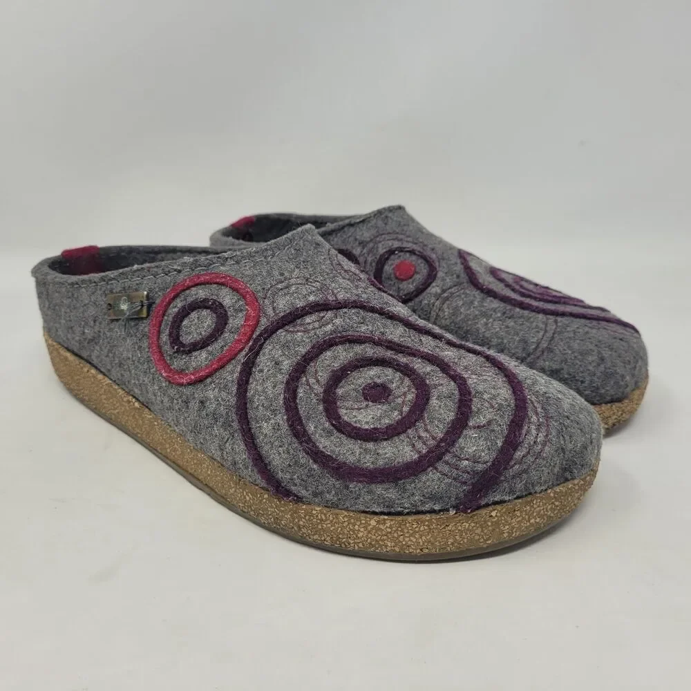 Haflinger Clogs EU40 US9 Gray Wool Felt Swing Swirls Geometric Slippers Slip On - Picture 1 of 11